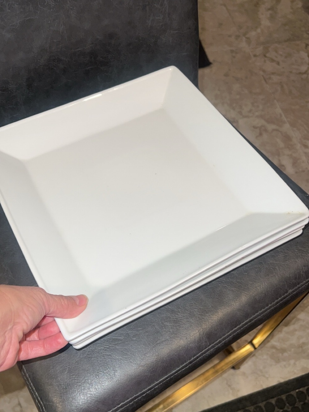 Set of 4 White Square Ceramic Dinner Plates XL